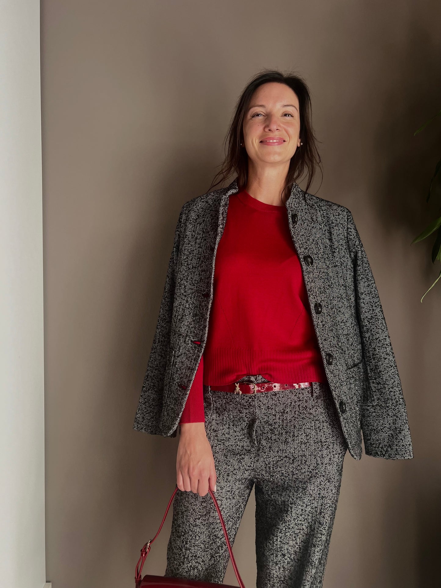 Giacca in tweed con collo alla coreana