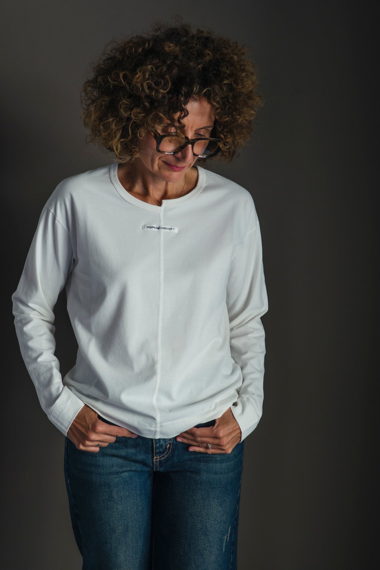 T-shirt manica lunga in cotone soft-touch Bianco Latte