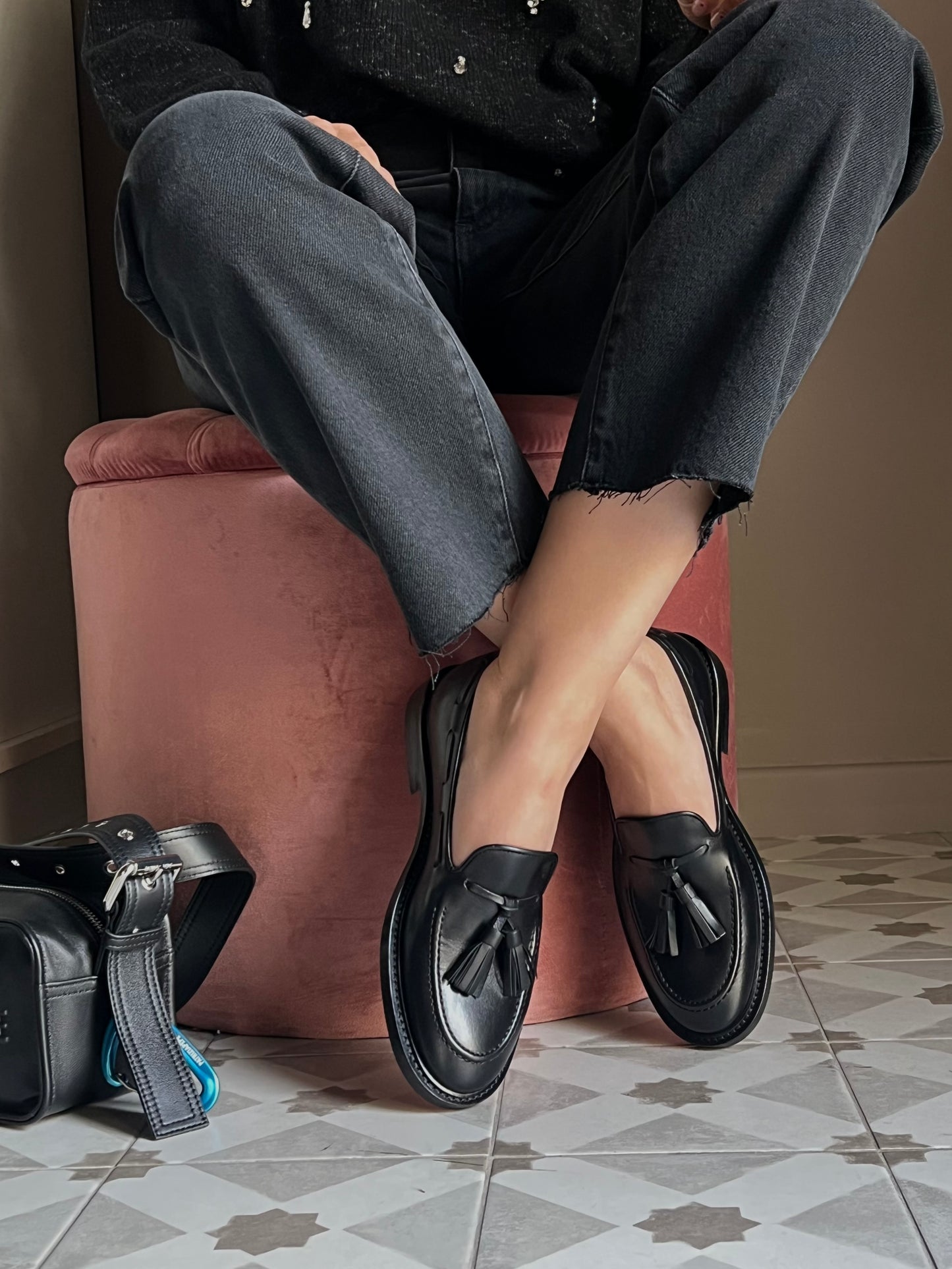 Mocassino in pelle con nappe
