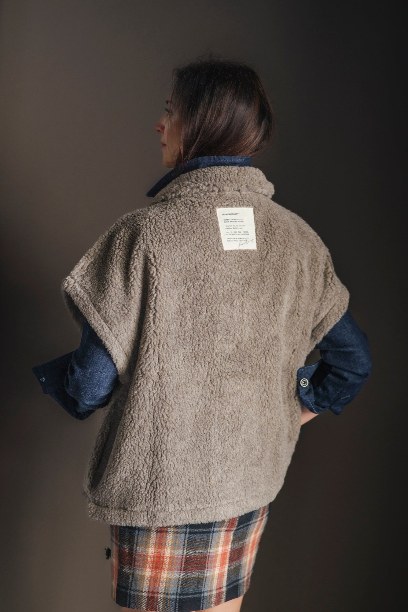 Gilet Oversize in Lana e Sherpa Taupe