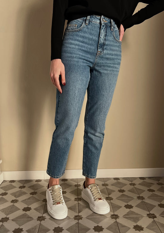 Pantalone denim vita alta