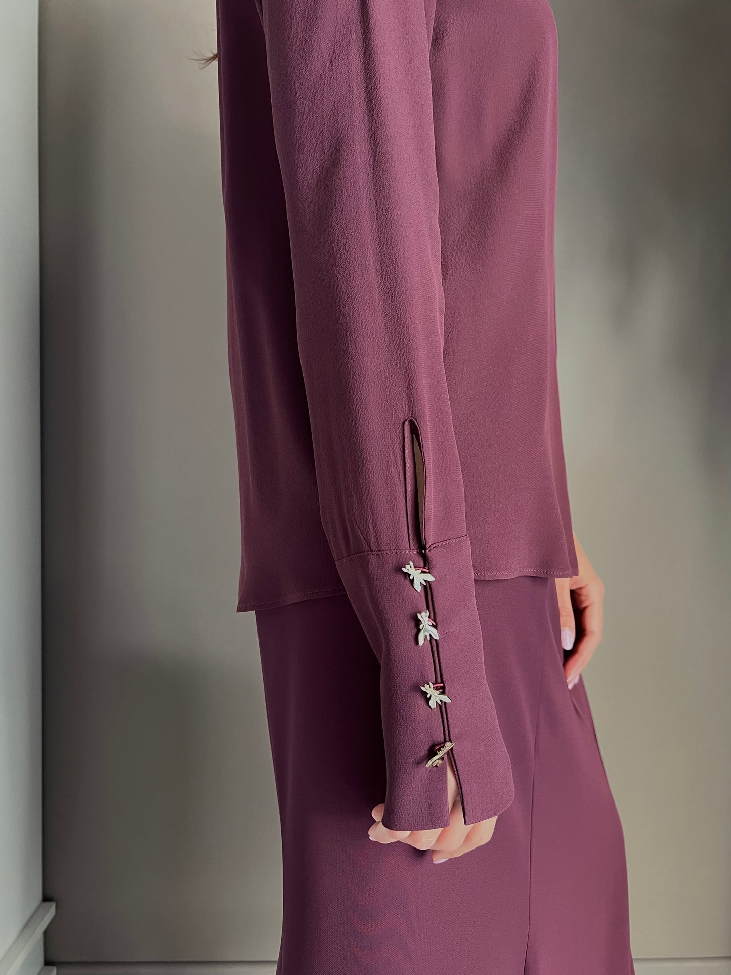 Camicia in viscosa con fly sui polsi Purple Red