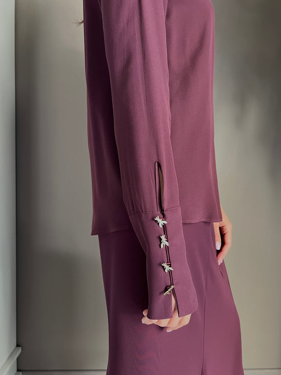 Camicia in viscosa con fly sui polsi Purple Red