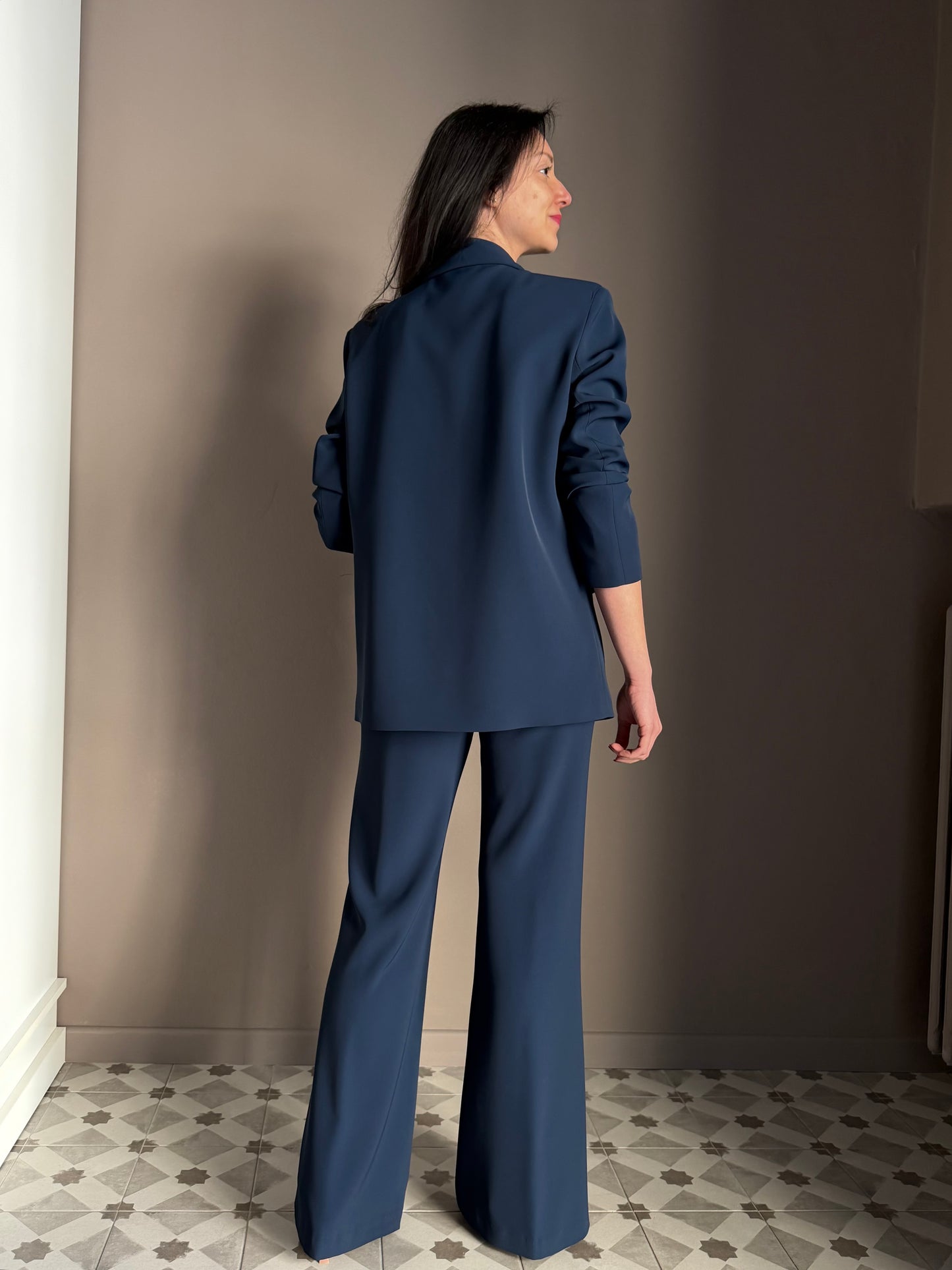 Giacca doppio petto in crepe Navy