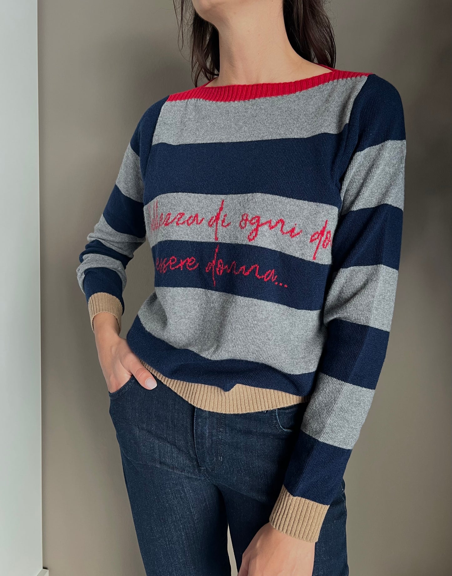 Maglioncino a righe in lana e cashmere
