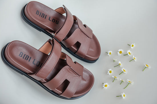 Ciabattina in pelle minimal cuoio