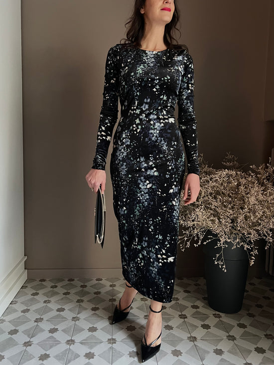 Abito lungo in micro fantasia in velluto