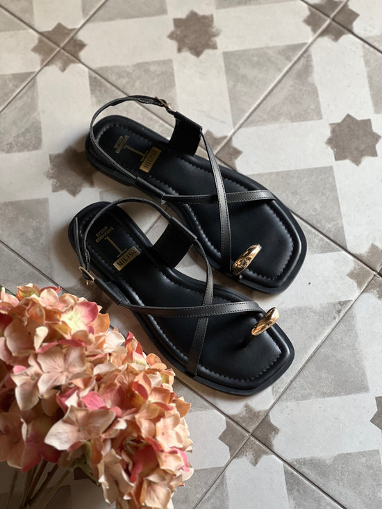 Sandalo infradito in pelle nero