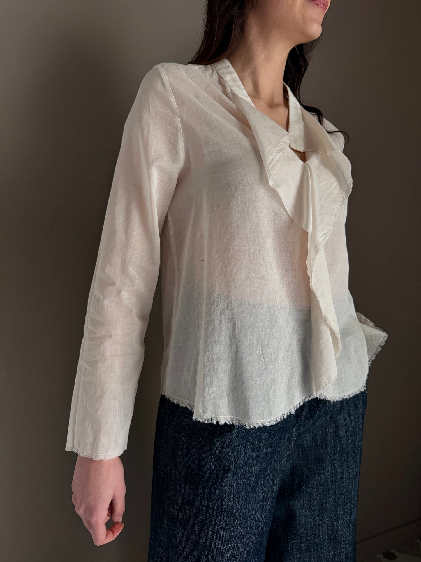 Blusa in cotone garzato con rouches