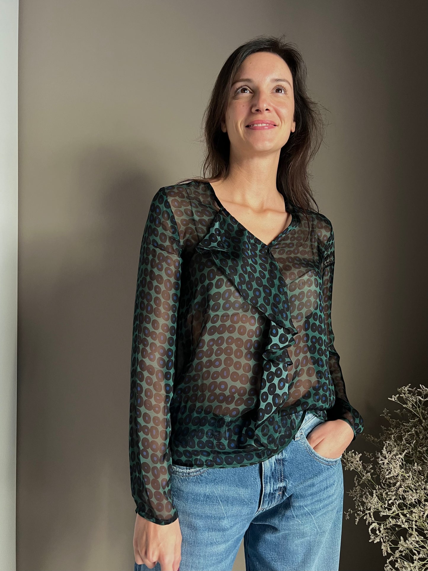 Camicia in viscosa e seta a pois