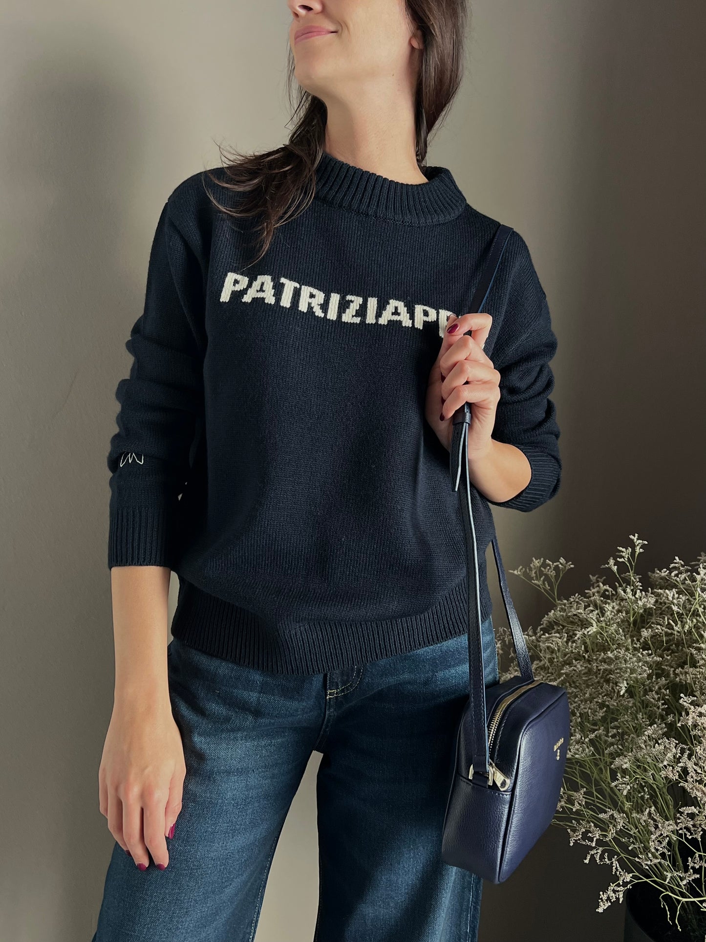 Maglia girocollo con logo blu