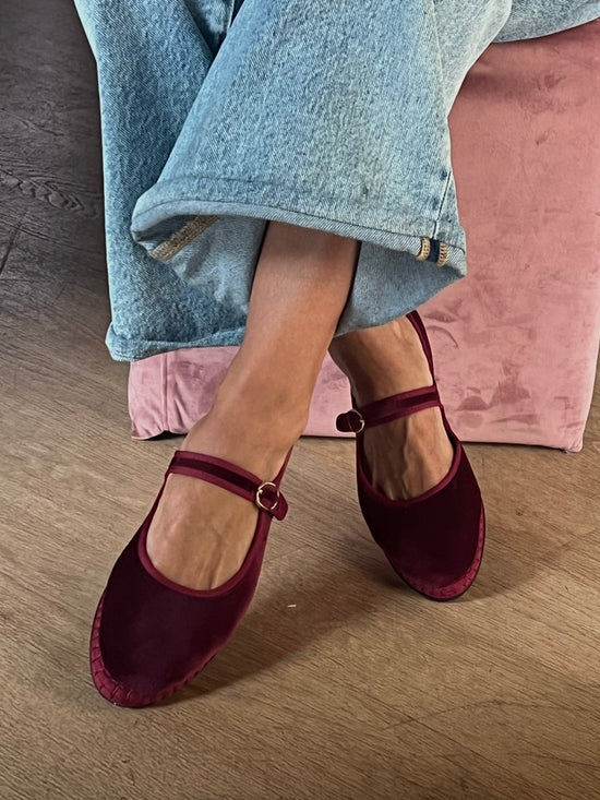 Mary Jane in velluto Bordeaux