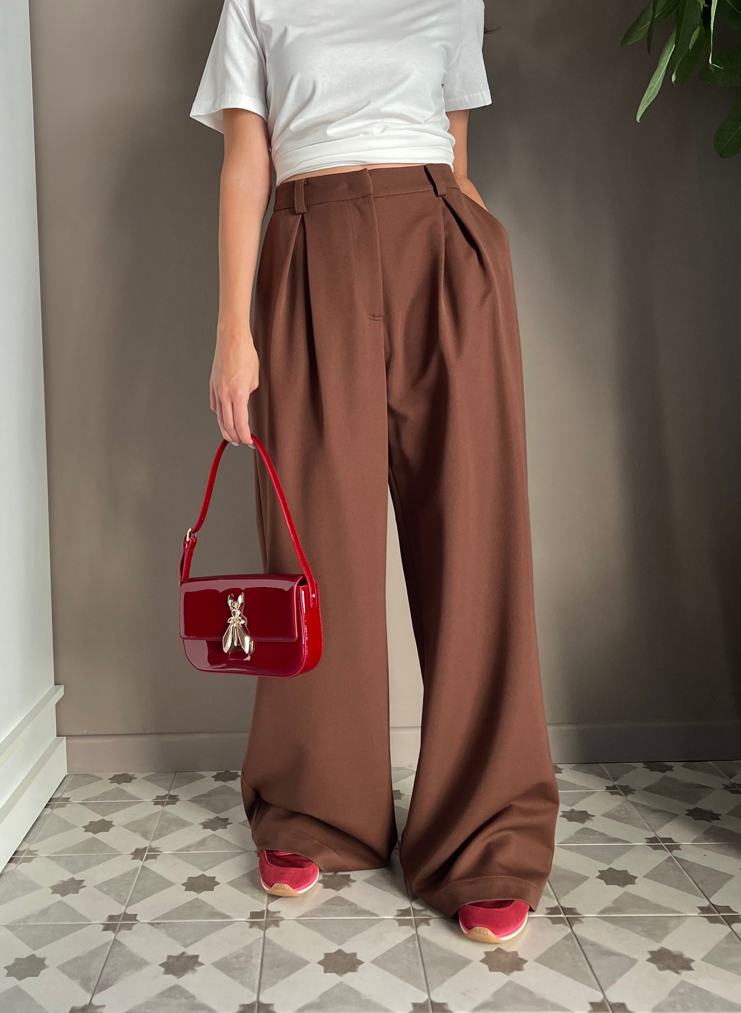 Pantalone oversize in gabardine Earth Brown