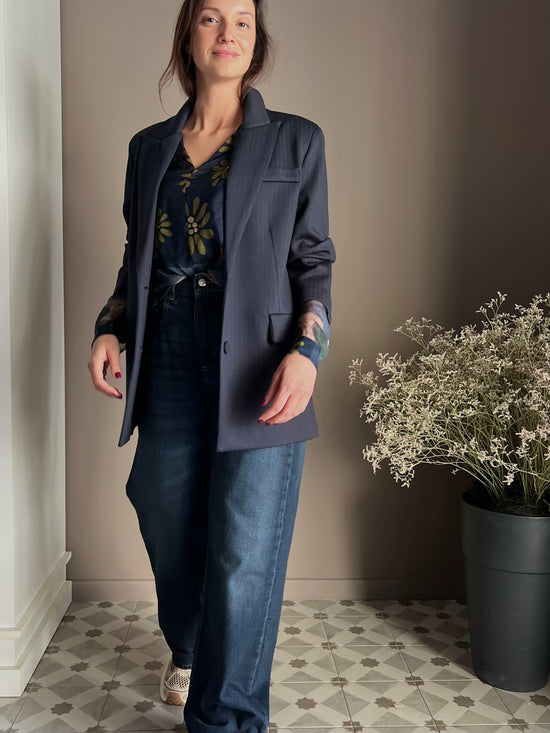 Giacca gessata over in punto stoffa navy