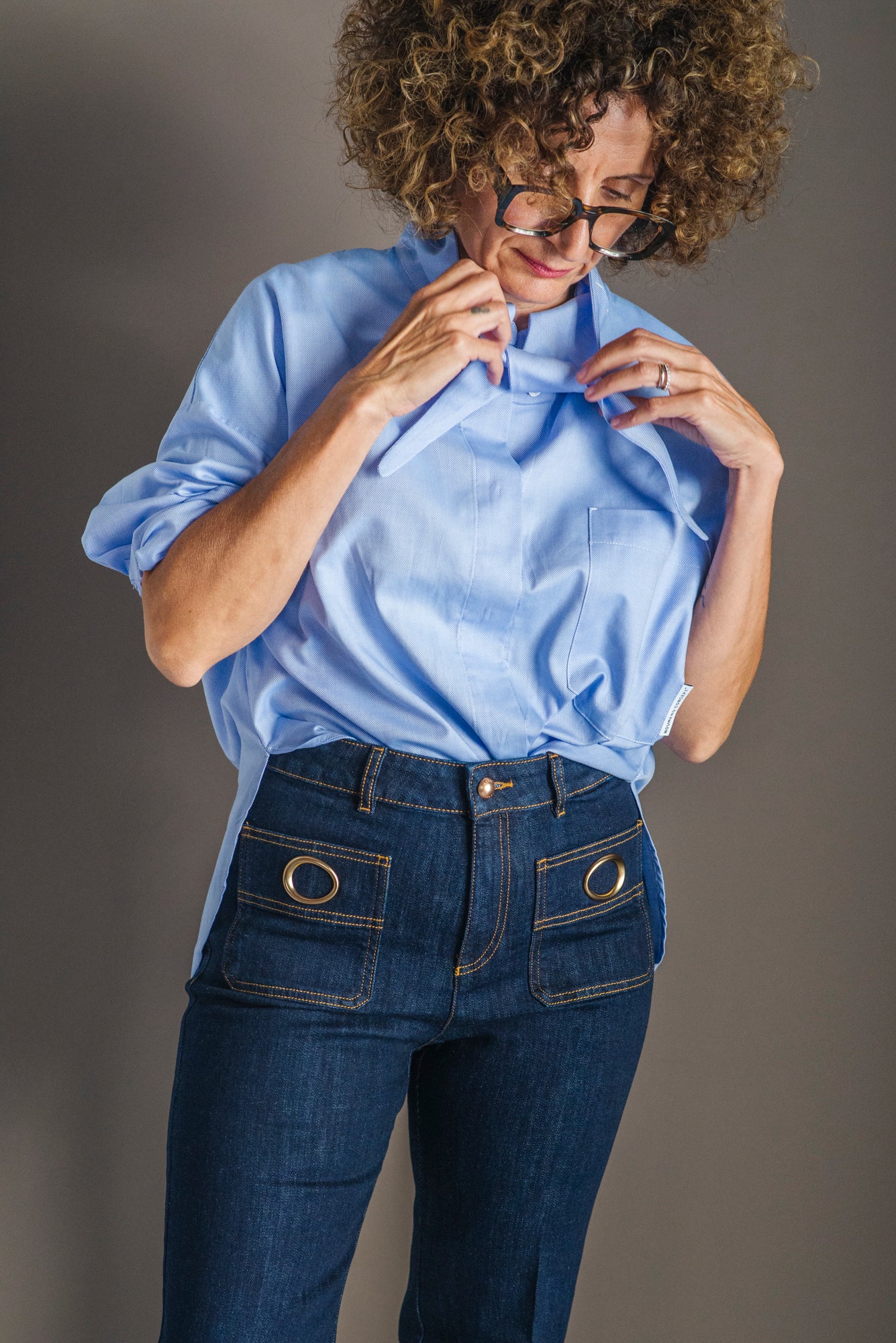 Camicia in cotone Oxford con collo scultoreo