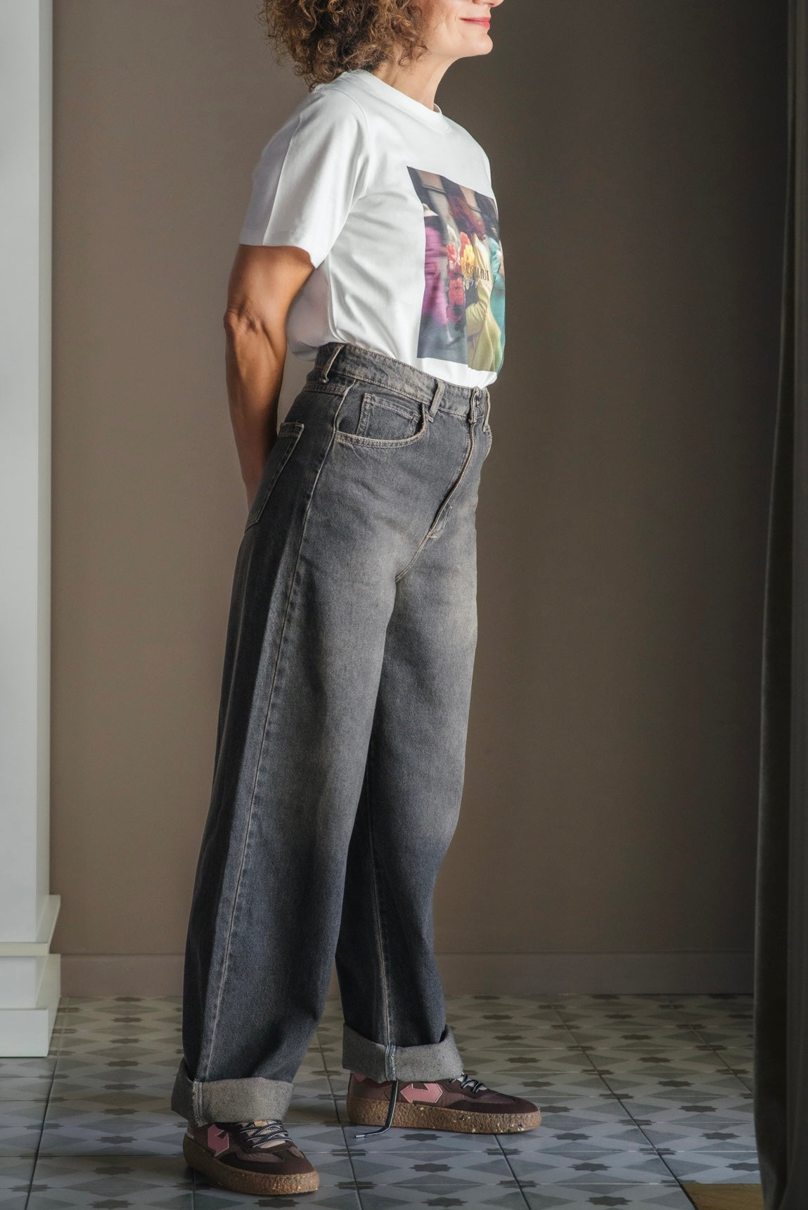 Pantalone denim grigio effetto vintage