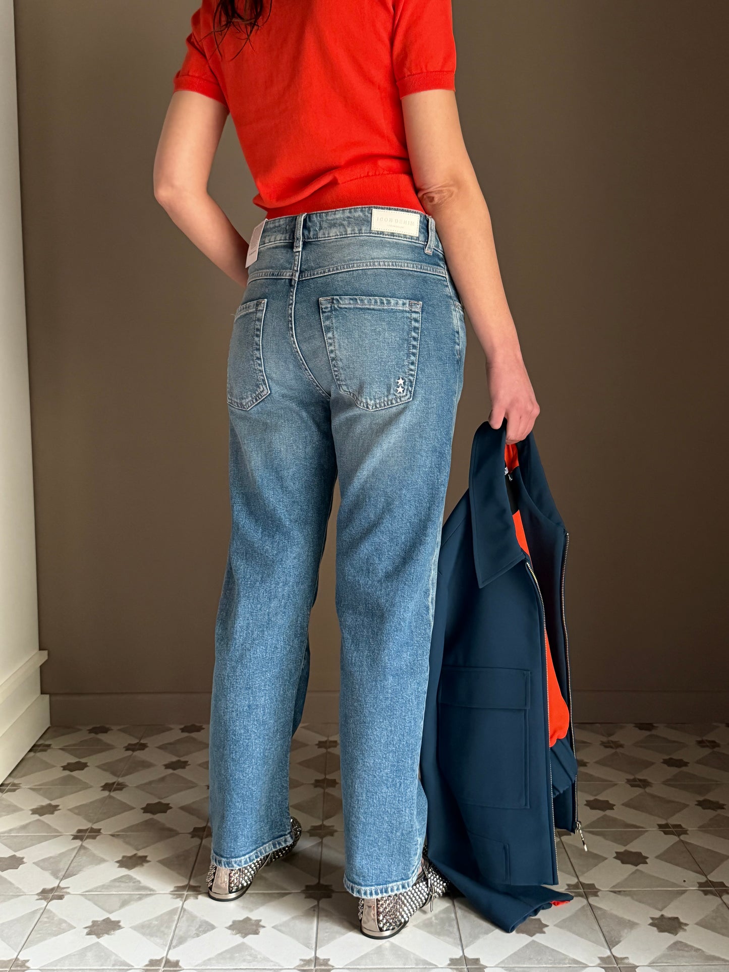 Pantalone denim straight vita bassa