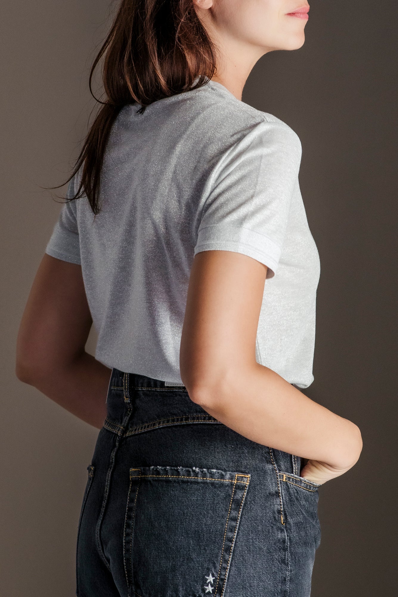 T-shirt Patrizia Pepe in Maglia Lurex Argento