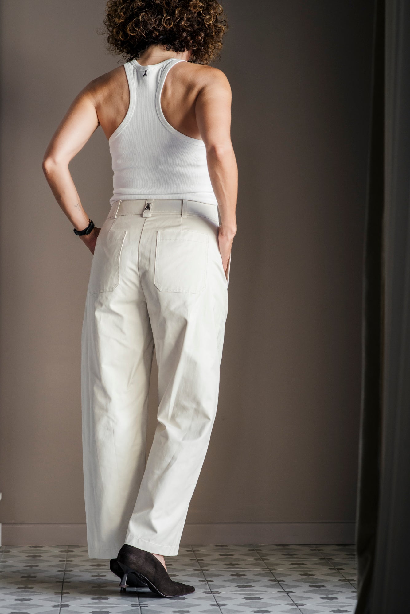 Pantalone in cotone barrel fit White Sand