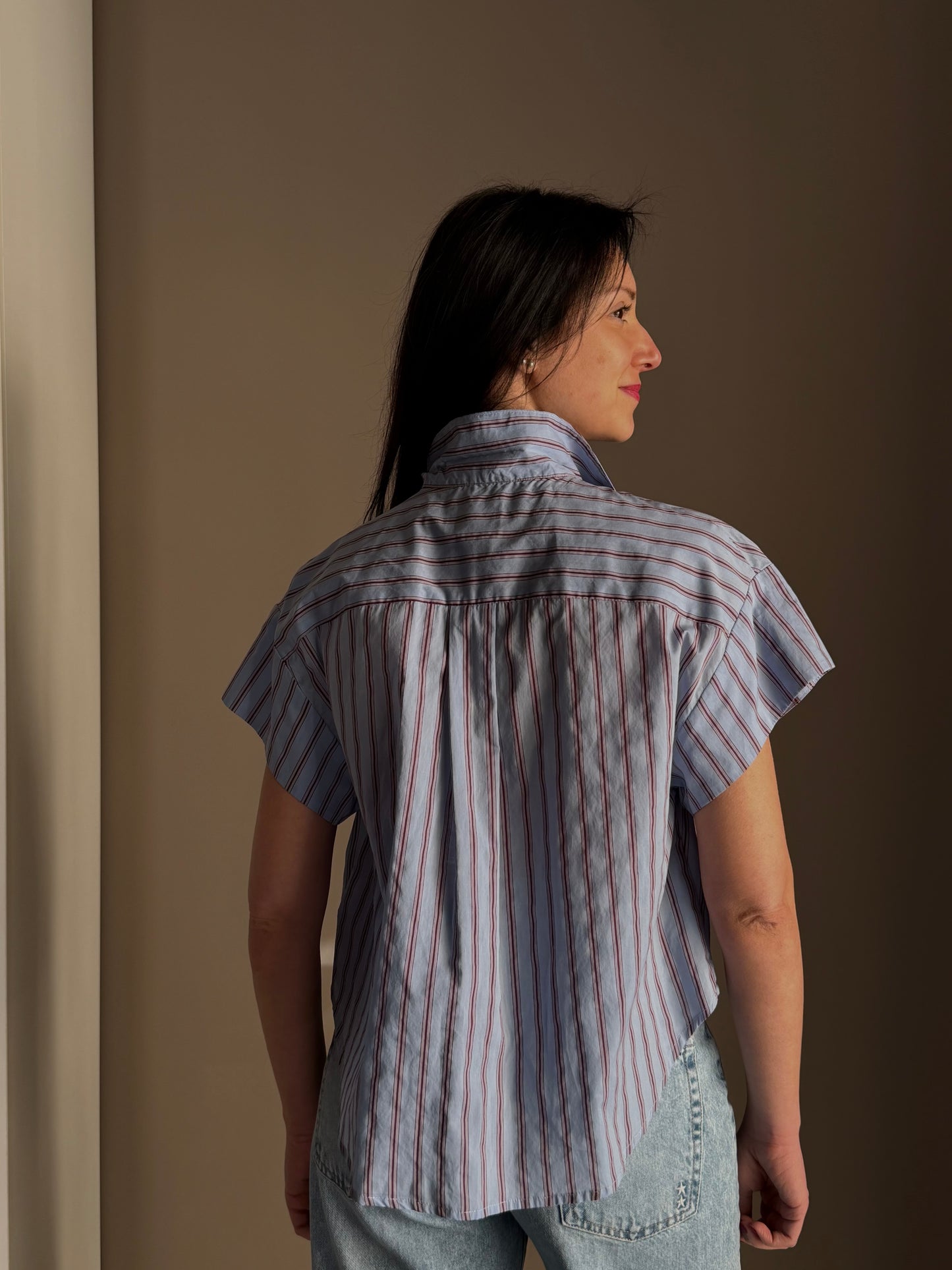 Camicia in Cotone a Righe con Dettaglio Lamé