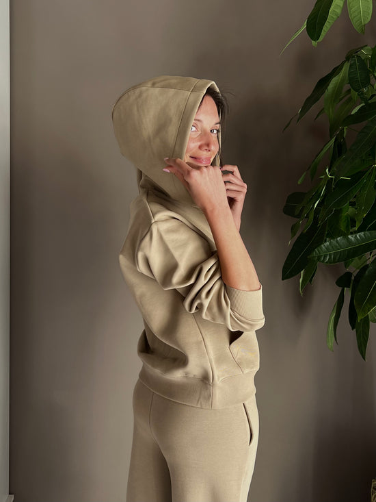 Felpa con cappuccio in tessuto tecnico beige