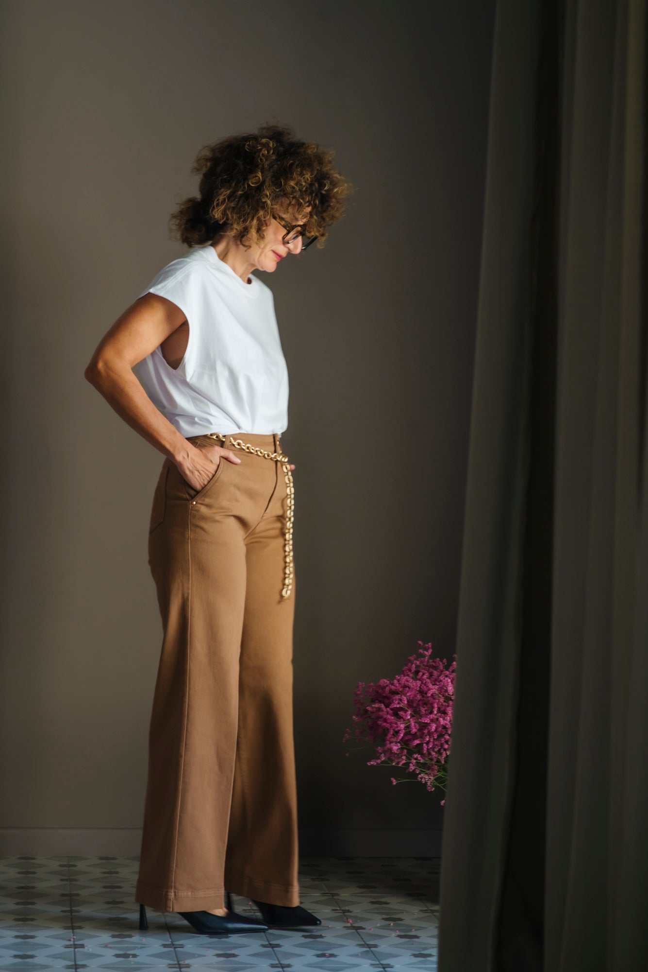Pantalone in cotone gamba dritta tessuto Candiani