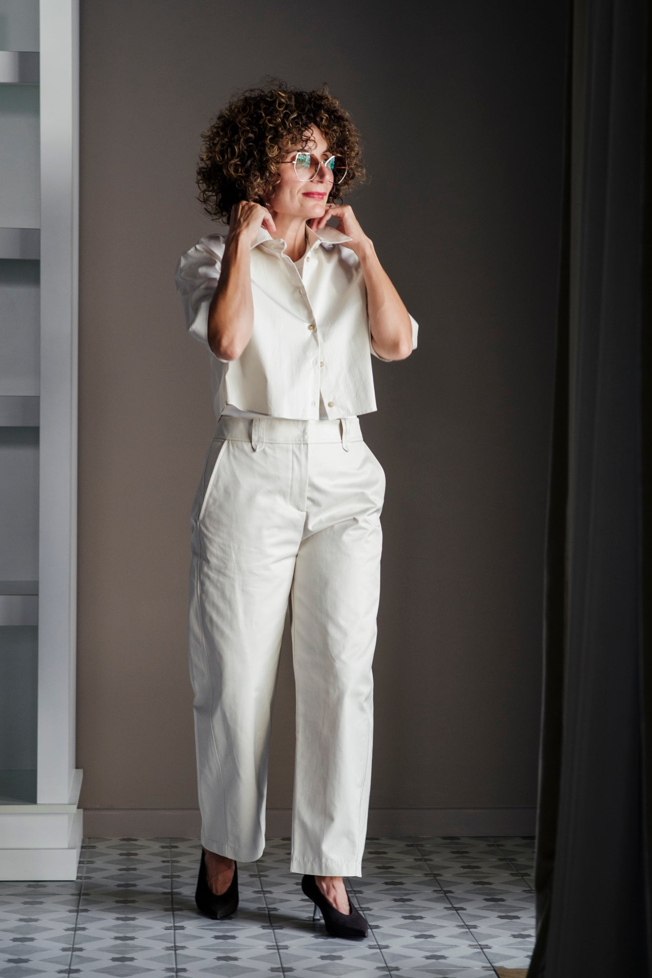 Pantalone in cotone barrel fit White Sand