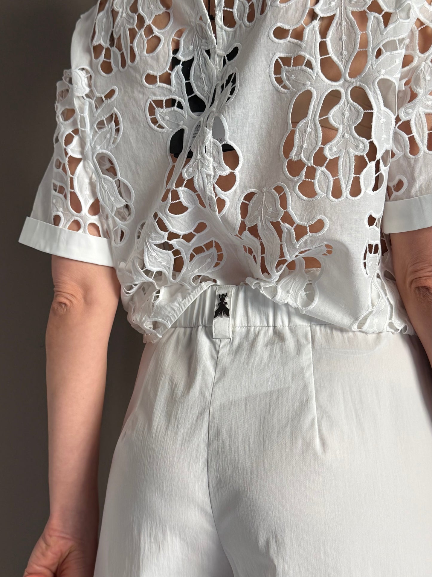 Pantalone in popeline con elastico Bianco