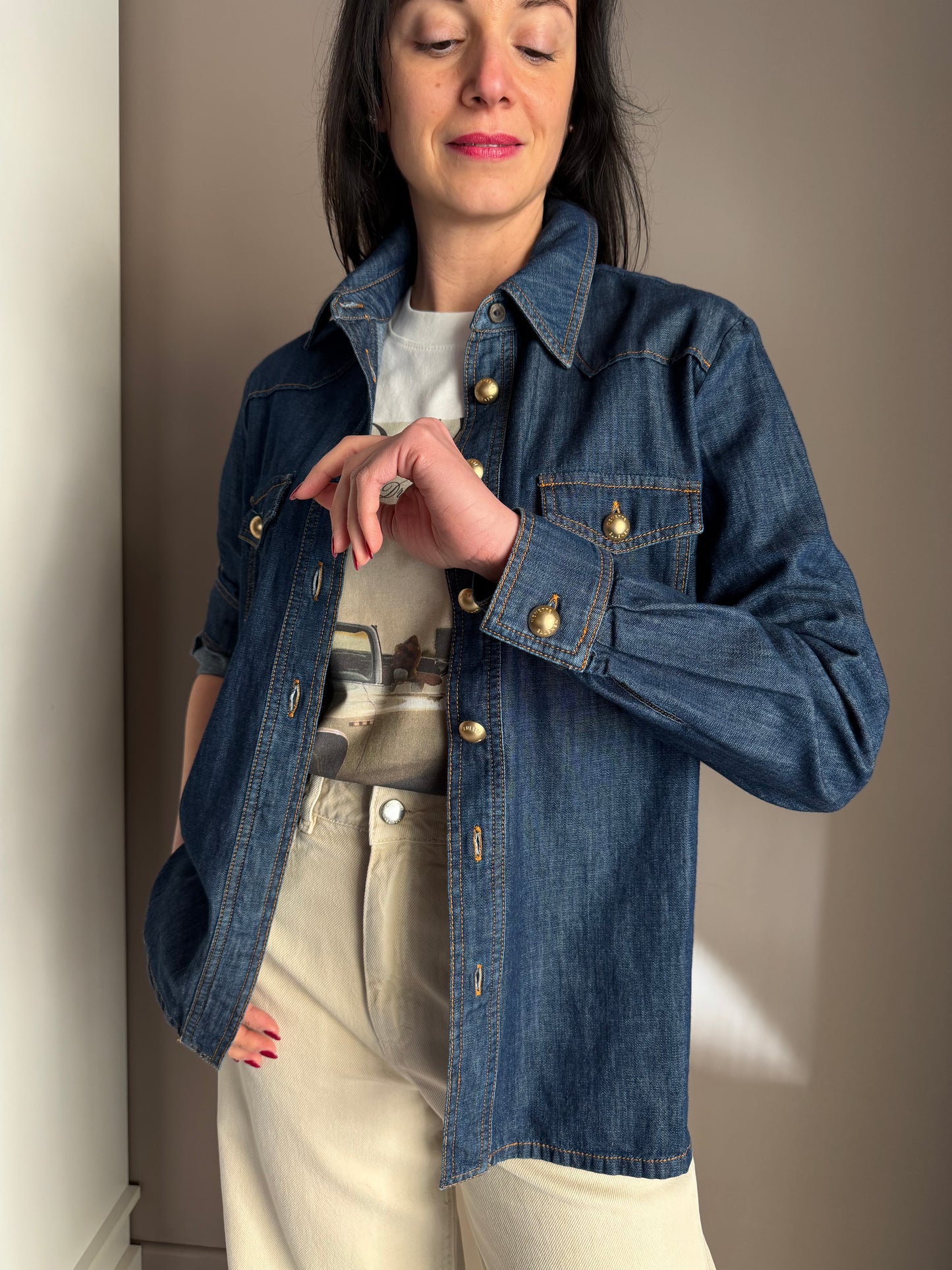 Camicia in Demin con dettagli Gold
