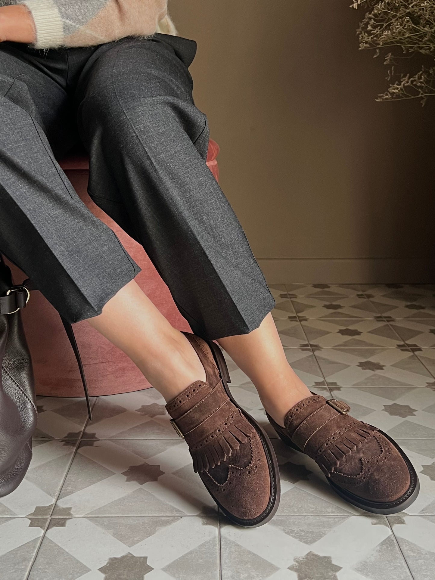 Mocassino Frangia e Fibbia Anna F. in Camoscio Marrone