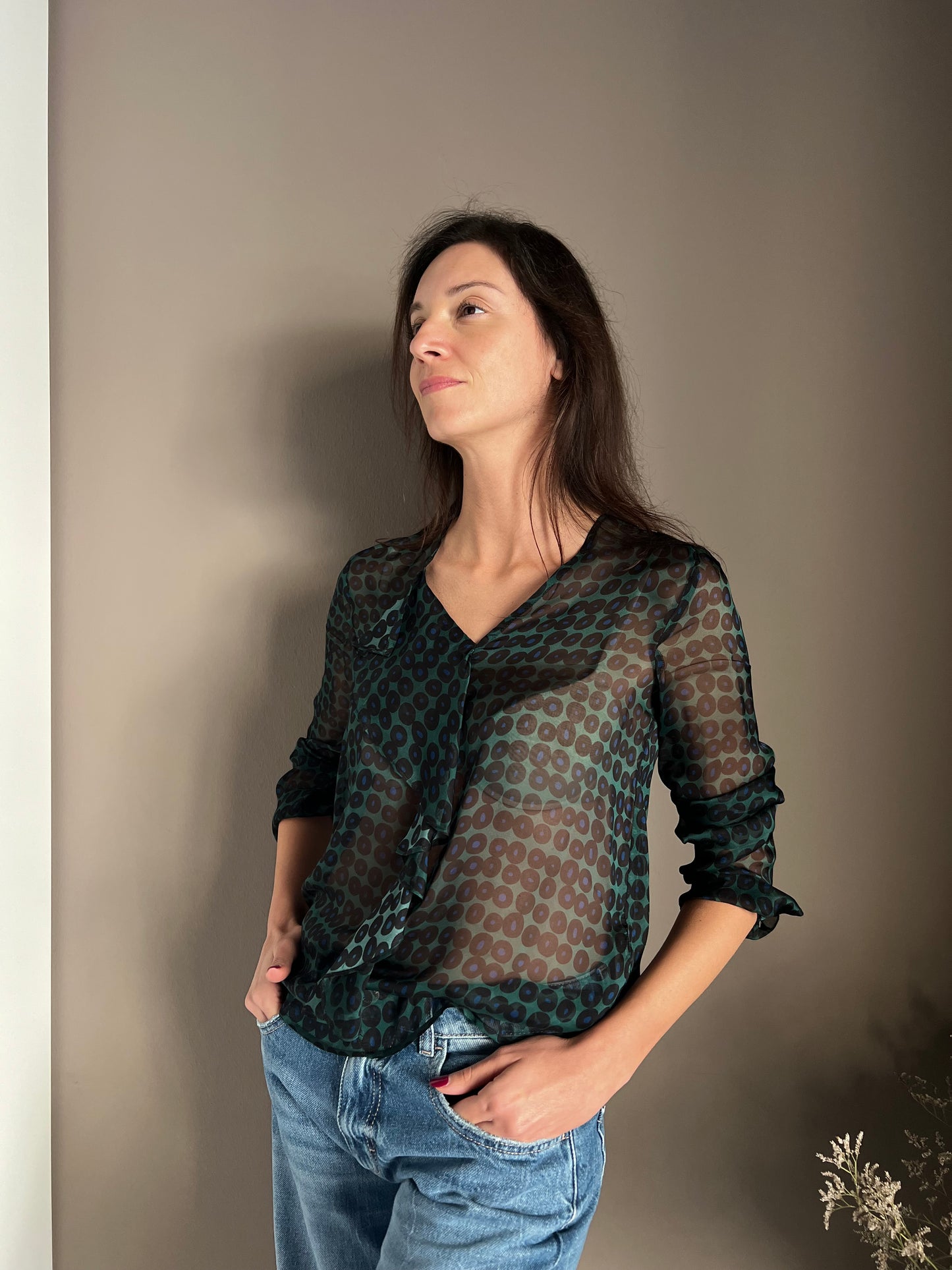 Camicia in viscosa e seta a pois