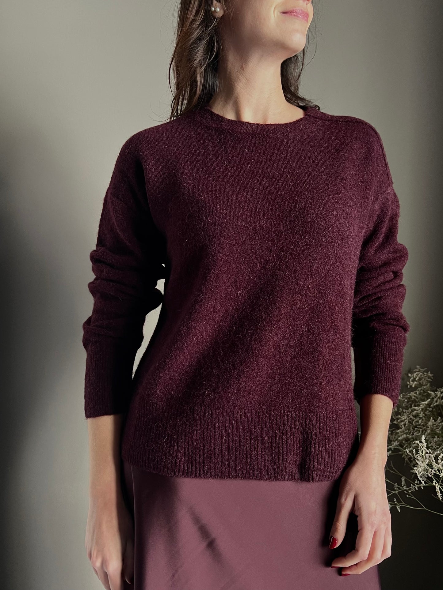 Maglia girocollo in lana e alpaca Purple Red