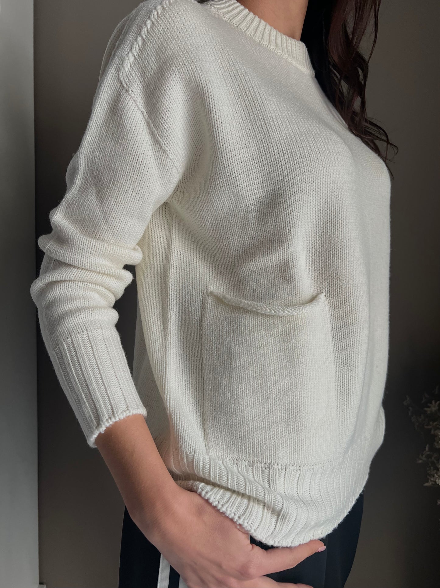 Maglia Oversize Solo Tre in Pura Lana Panna