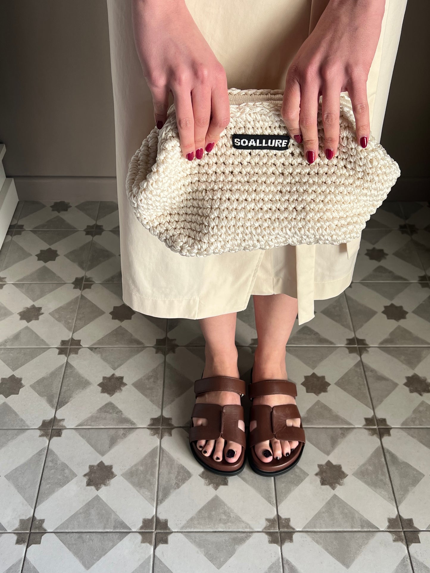 Ciabattina in pelle minimal cuoio
