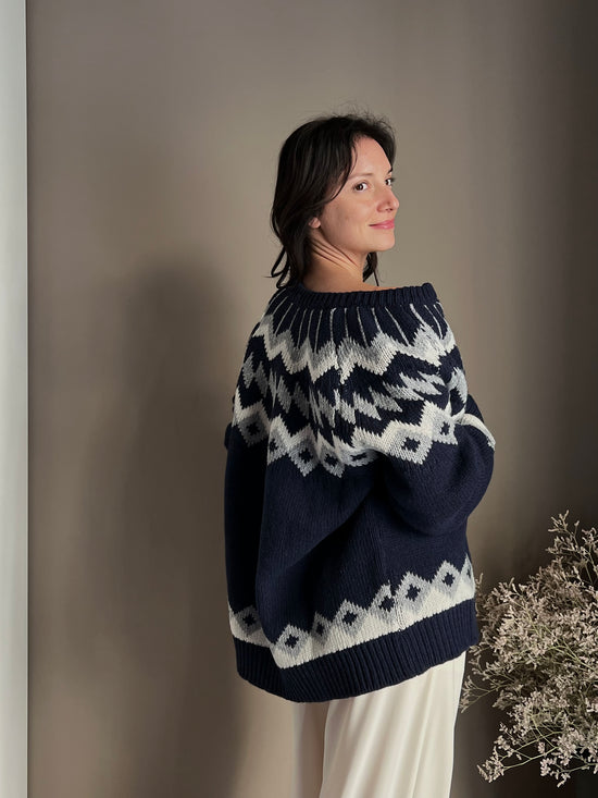 Cardigan in lana con lavorazione nordica blue