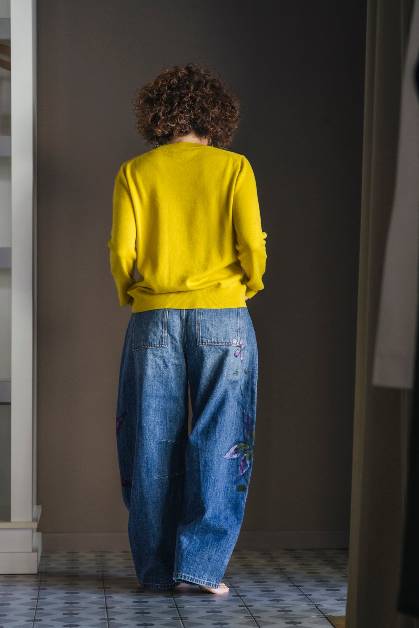 Maglia ocra girocollo misto cashmere