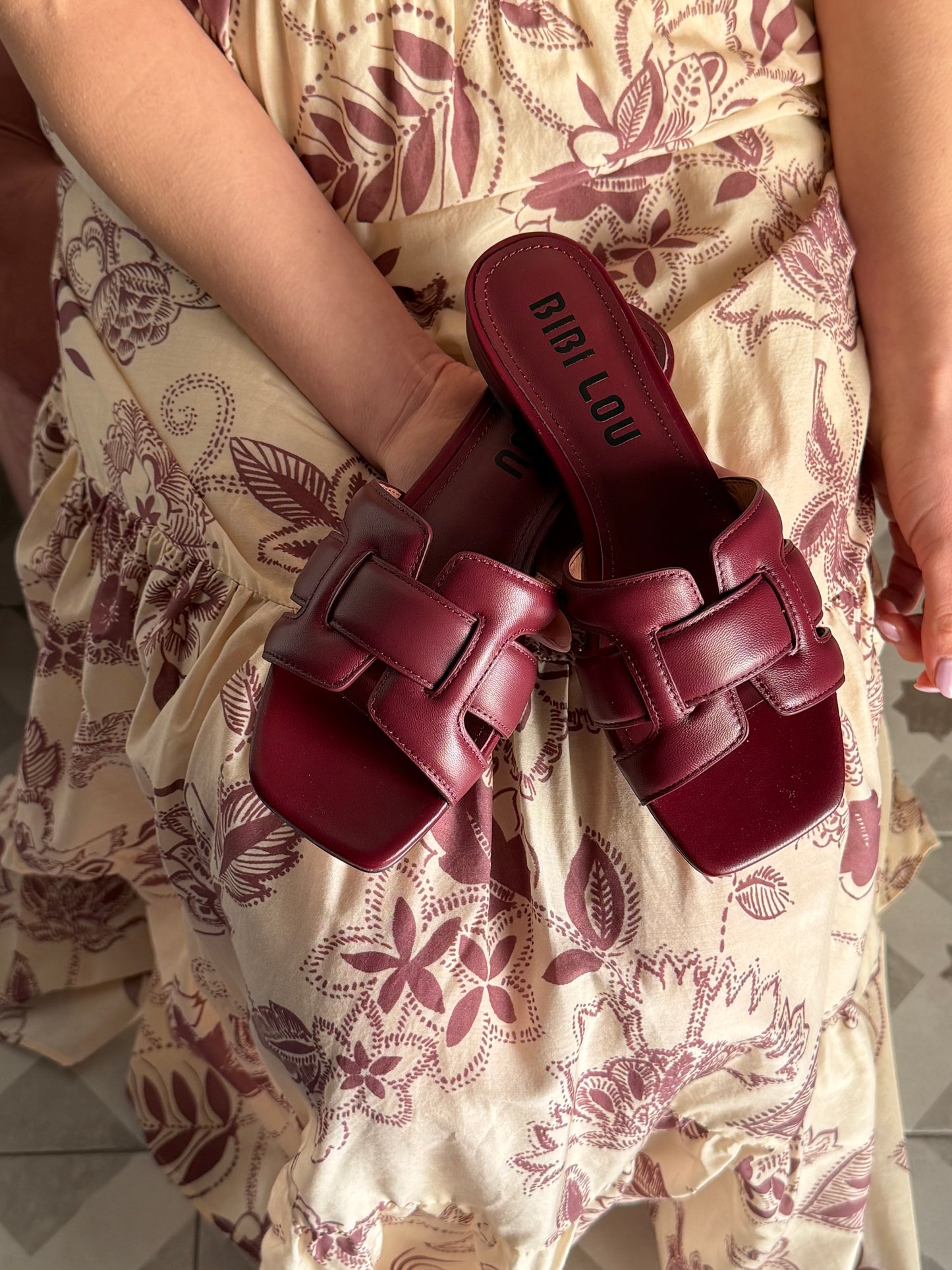 Ciabattina in pelle burgundi