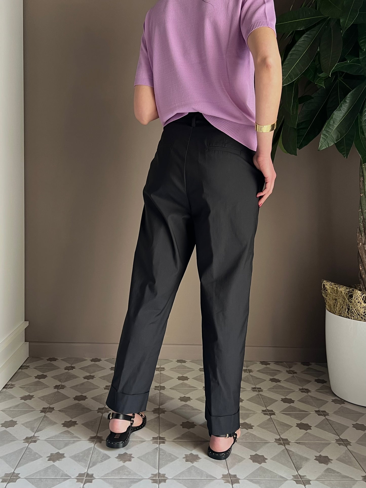 Pantalone in cotone con risvolto