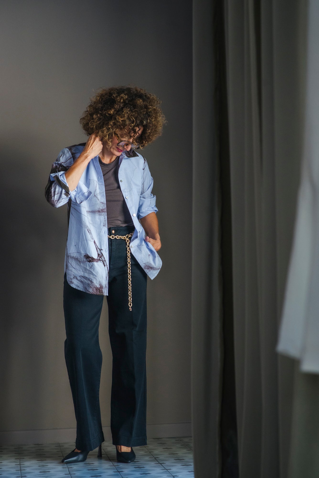 Camicia in cotone con stampa aerografo
