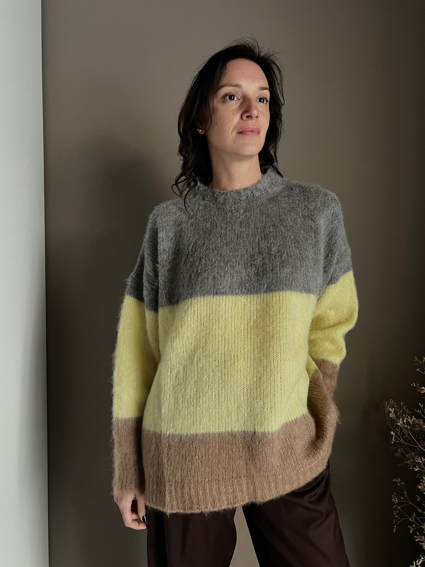 Maglione oversize in alpaca rigato