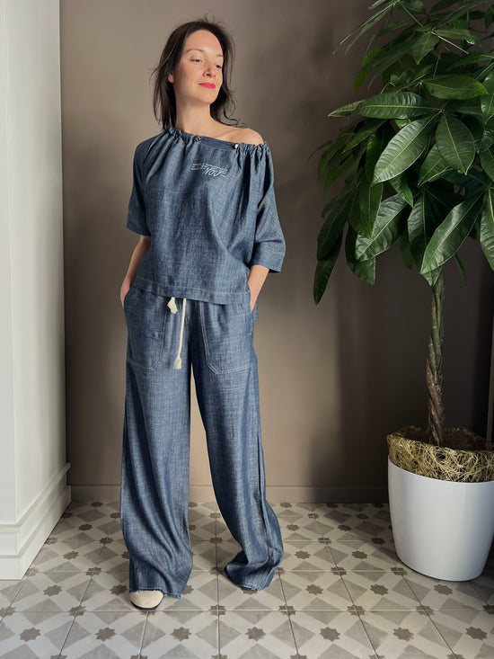 Pantalone palazzo in chambray