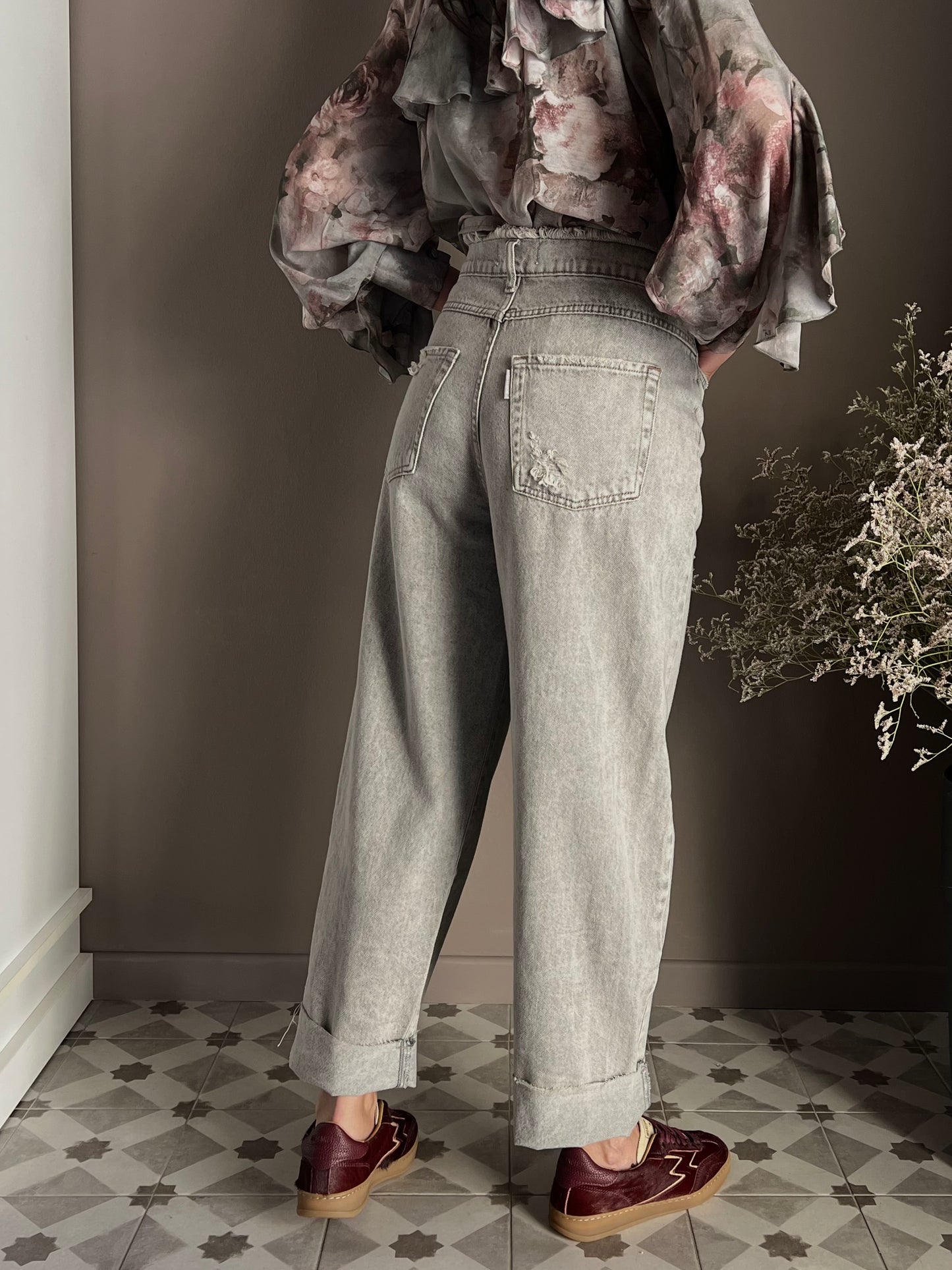 Pantalone jeans a baloon grigio