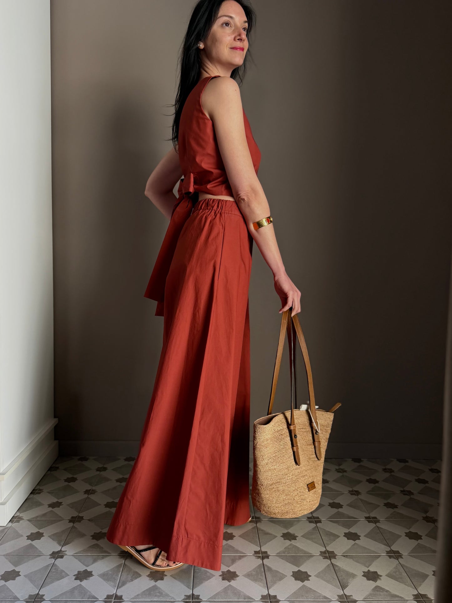 Pantalone Palazzo in Cotone Mattone – So Allure