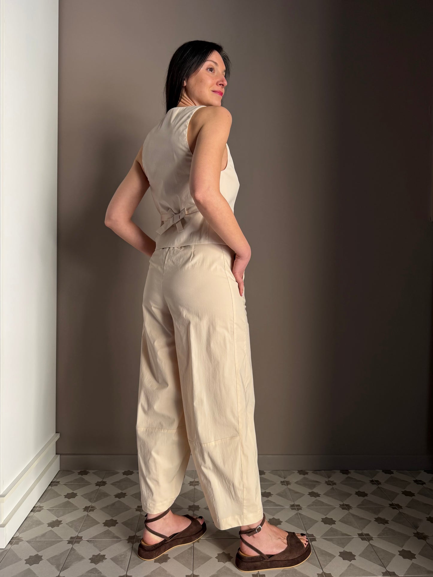 Gilet sartoriale beige in cotone
