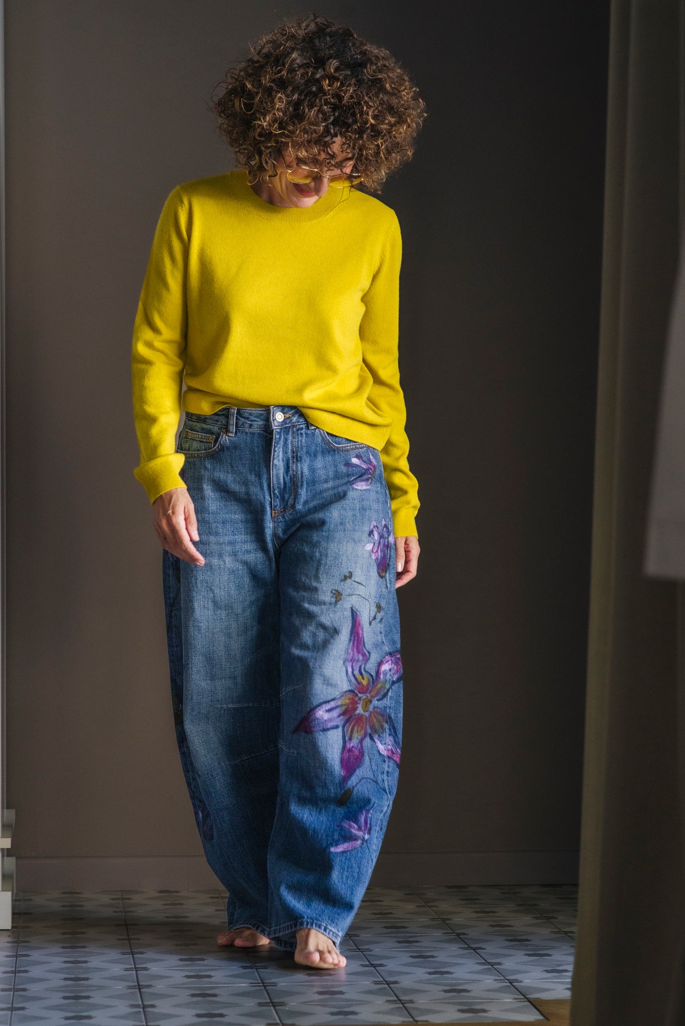 Maglia ocra girocollo misto cashmere