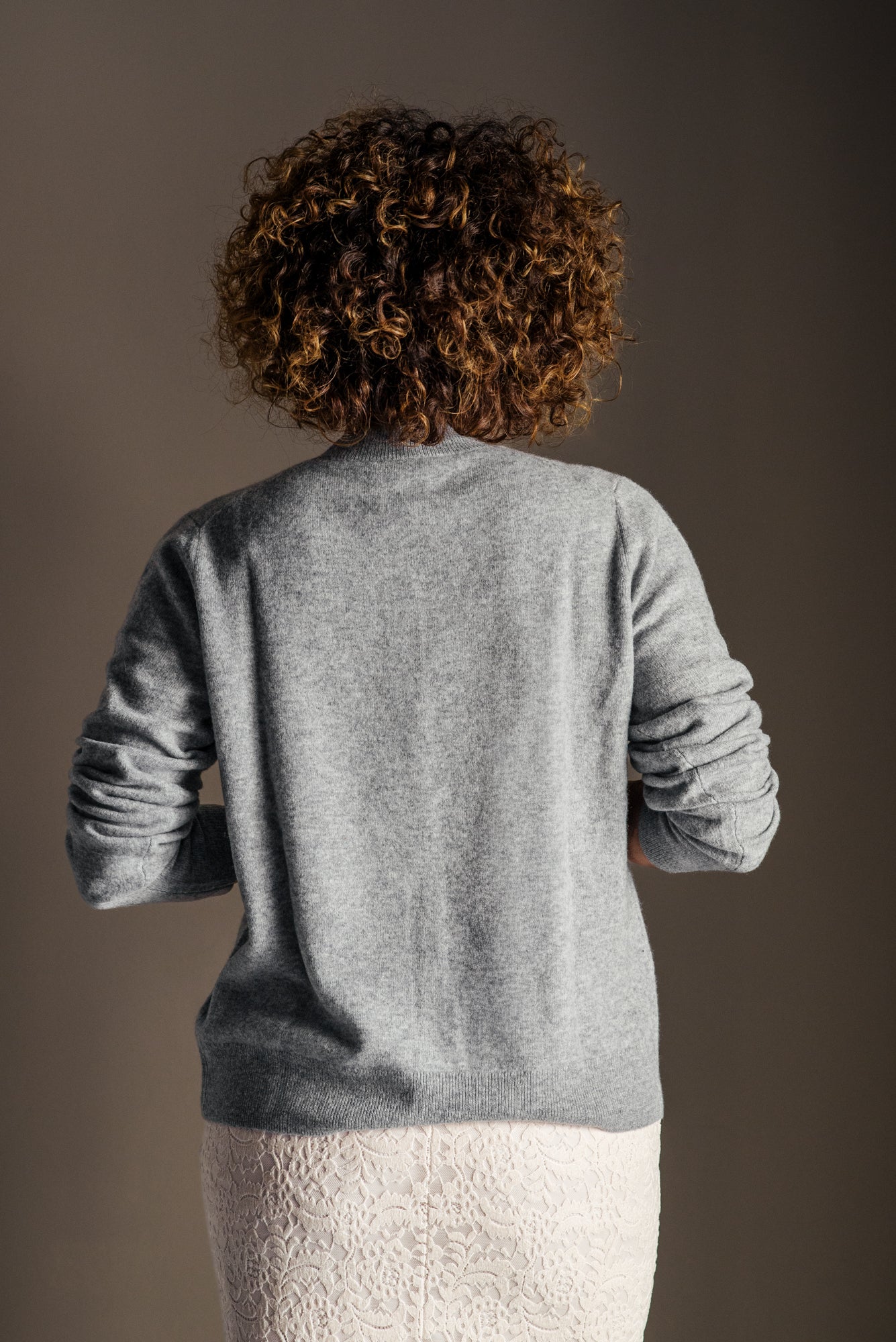 Cardigan  in Lana e Cashmere grigio perla
