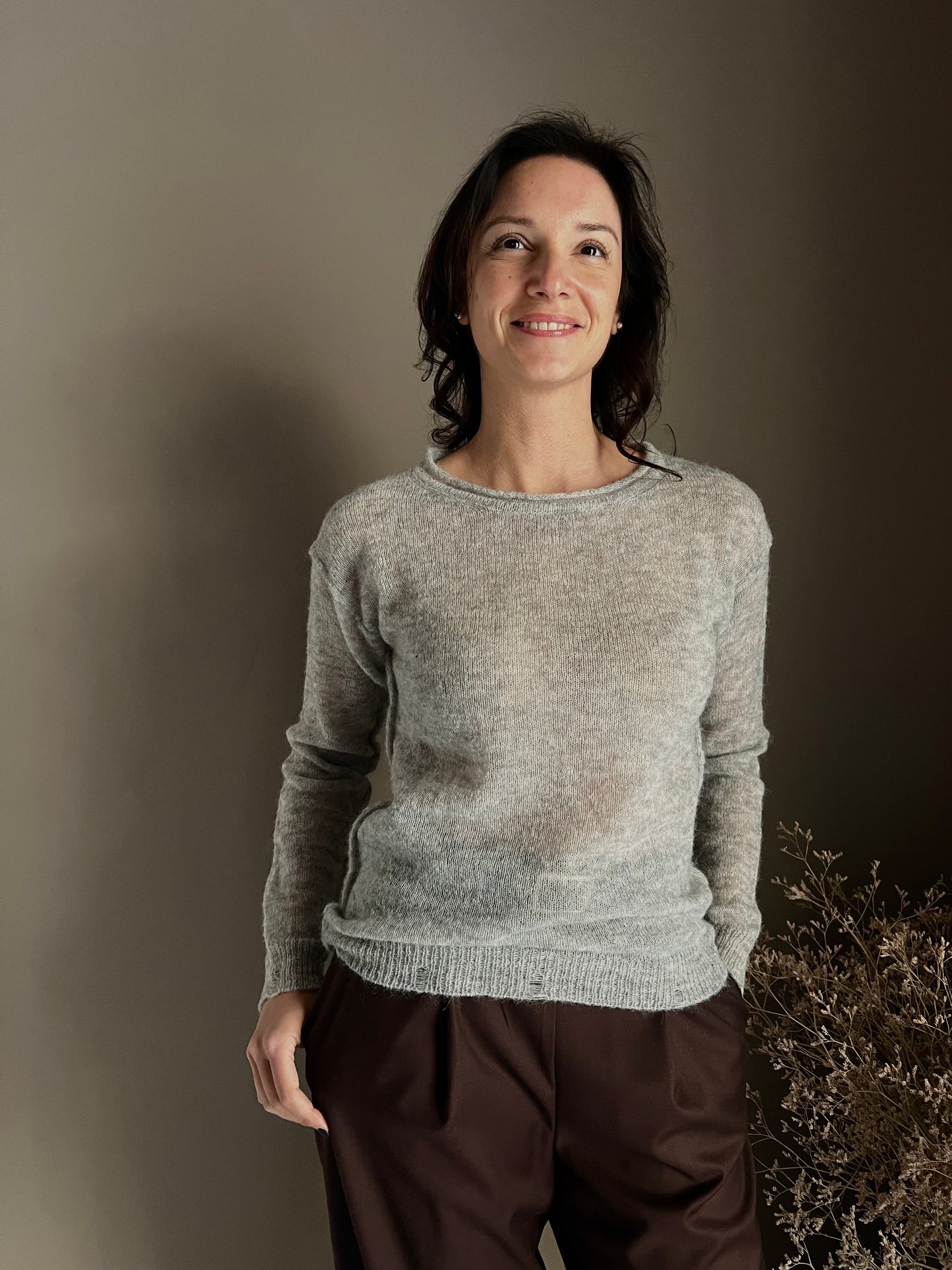 Maglia girocollo in lana e alpaca Noumeno Concept grigio perla