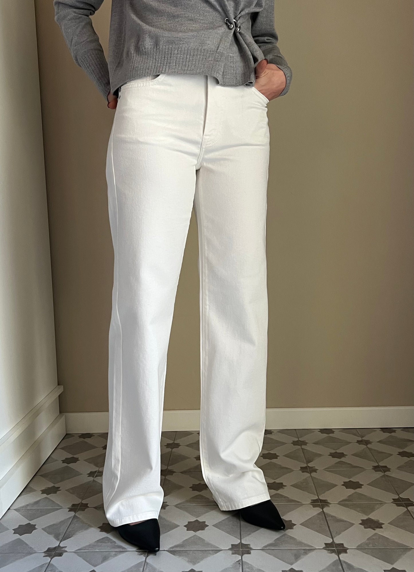 Pantalone denim dritto bianco