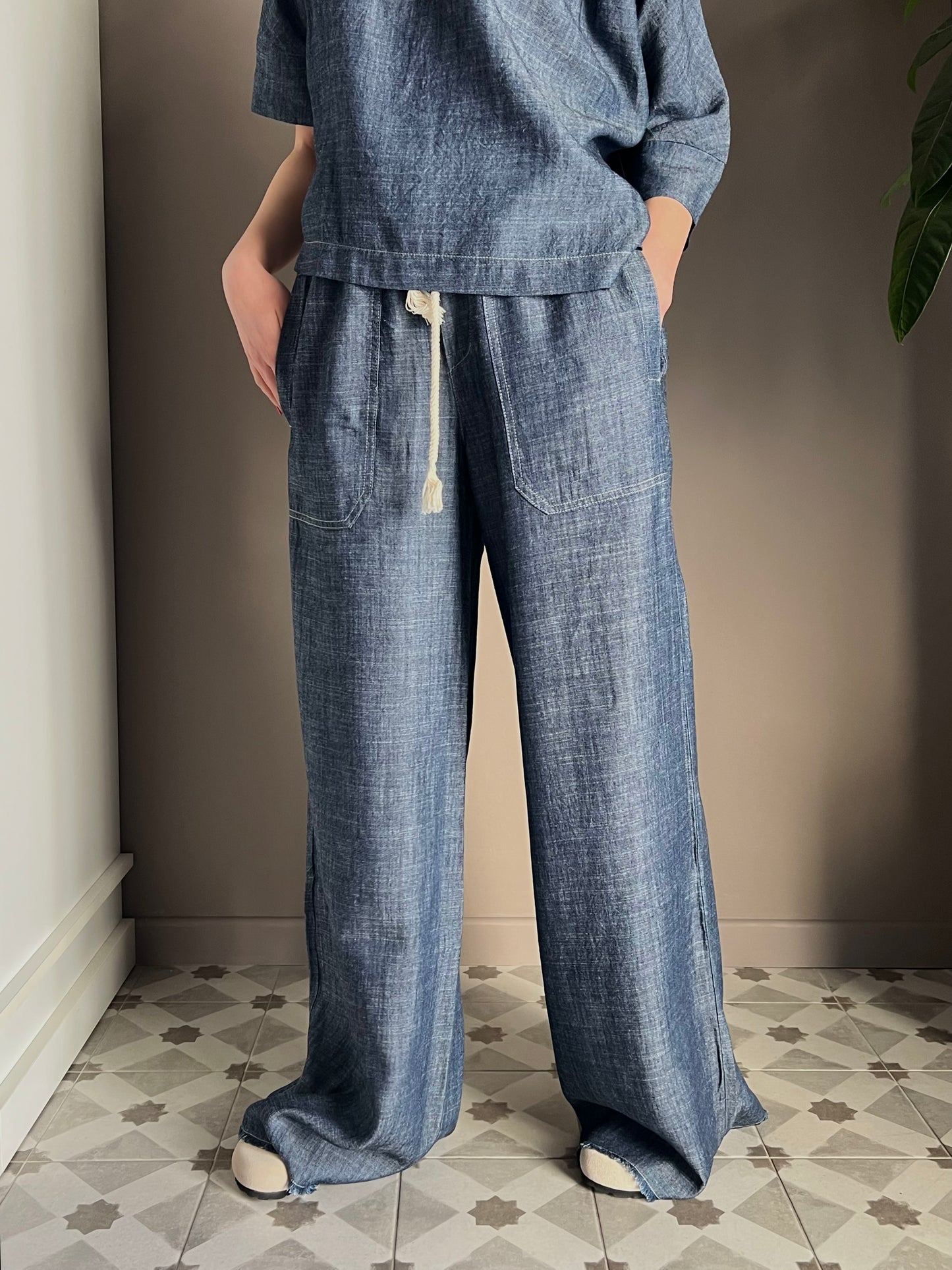 Pantalone palazzo in chambray