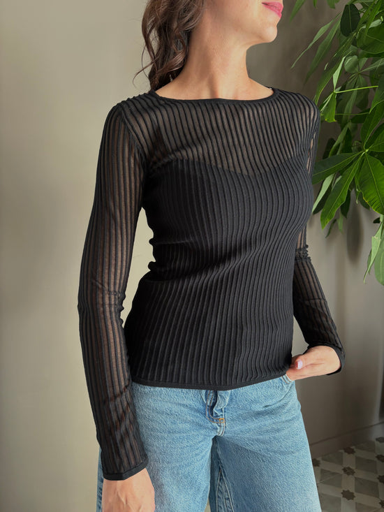 Maglia a costine trasparente